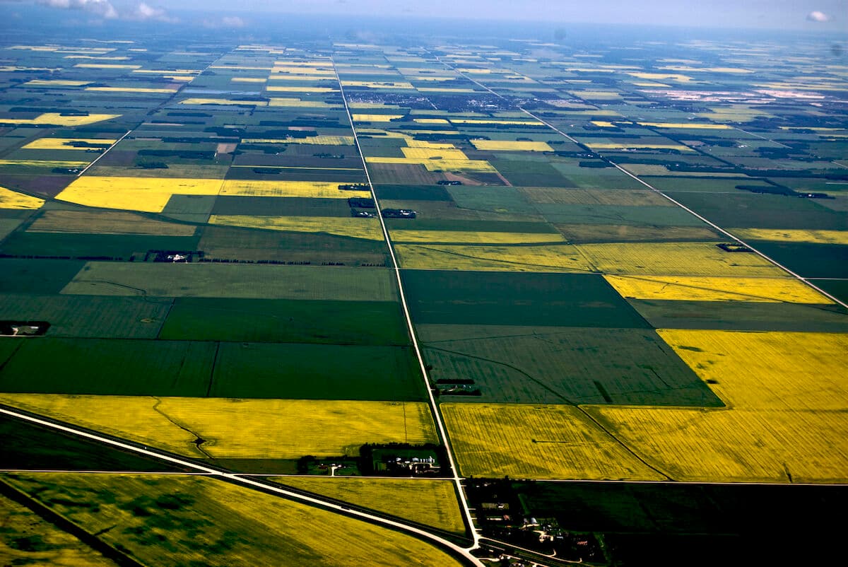 Saskatchewan farmland aerial view